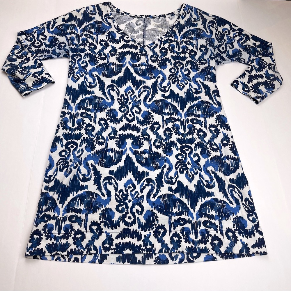 Lilly Pulitzer Womens Size XS Blue Flamingo 3/4 Sleeves V-neck Knee Length Dress